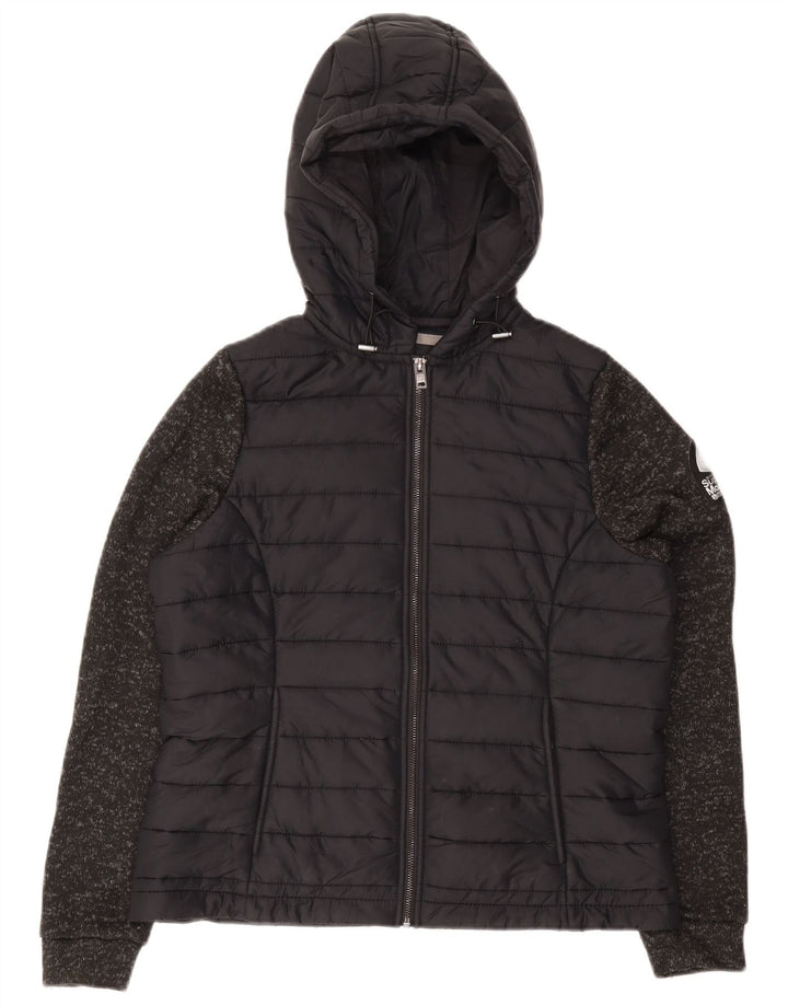 Superdry γυναικείο μπουφάν με κουκούλα UK 16 Large Black flecked Polyester
