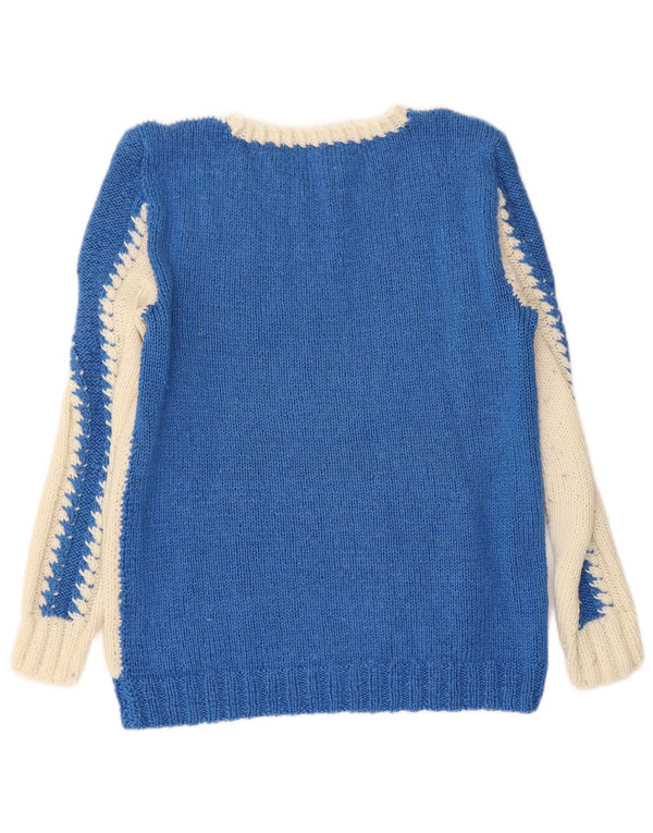 VINTAGE Γυναικείο πουλόβερ με λαιμόκοψη με V λαιμόκοψη UK 10 Small Blue Colourblock