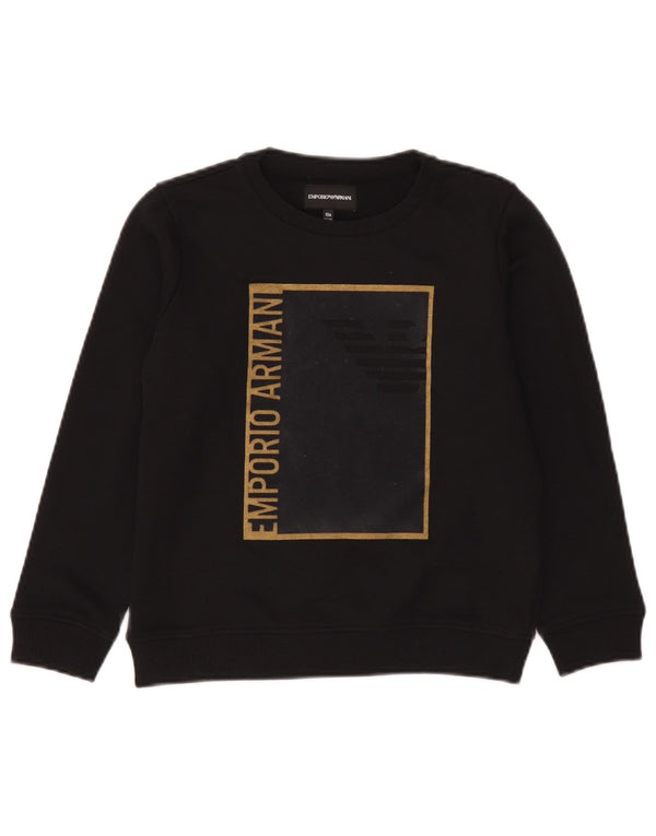 Emporio Armani Boys Γραφικό Φούτερ Μπλούζα 9-10 ετών Μαύρο Βαμβακερό