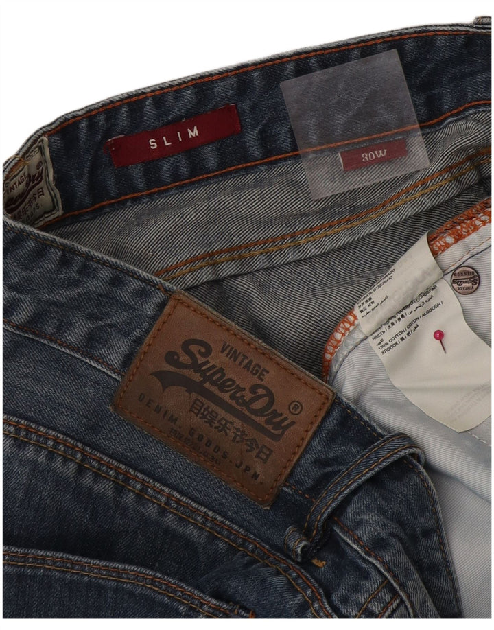 Ανδρικό slim τζιν σορτς Superdry W30, μεσαίο μπλε βαμβακερό