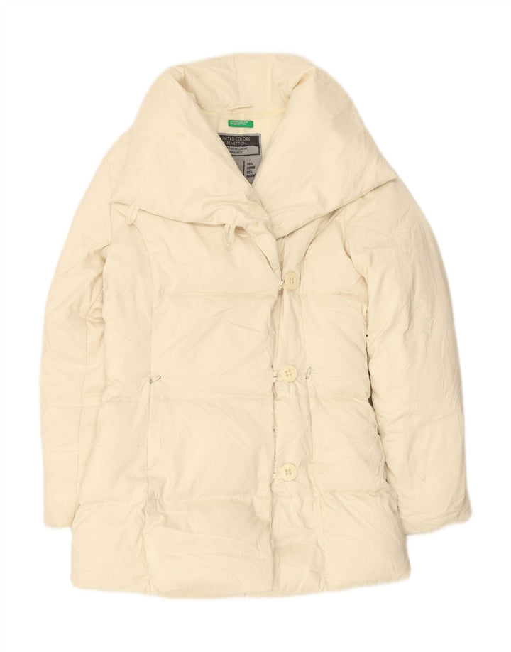 BENETTON Womens Padded Jacket UK 14 Medium Off White Polyester Vintage Benetton and Second-Hand Benetton from Messina Hembry 