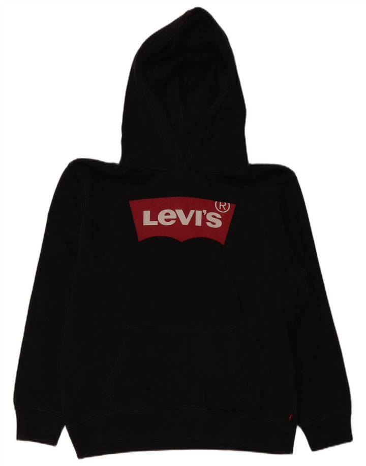 LEVI'S Γυναικείο Γραφικό Hoodie Jumper UK 16 μεγάλο μαύρο βαμβακερό