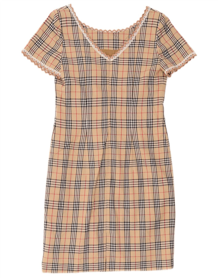 Vintage γυναικείο φόρεμα με θήκη UK 12 Medium Beige καρό