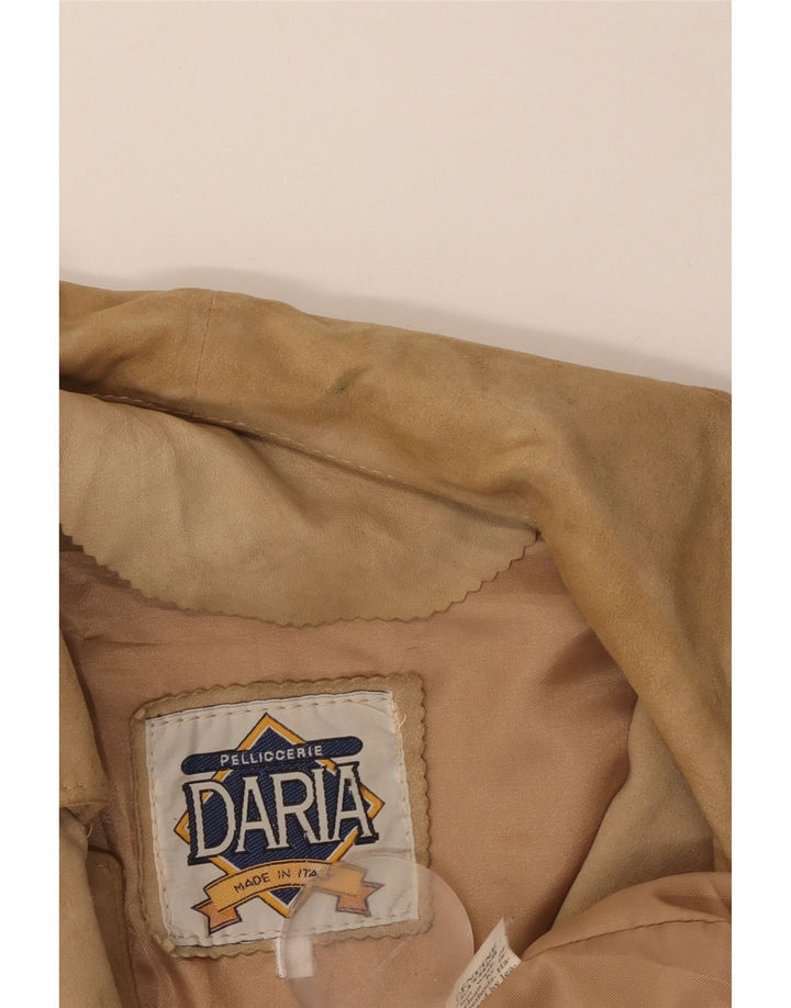 VINTAGE Γυναικείο Σουέντ Παλτό IT 46 Μεγάλο Δερμάτινο Μπεζ