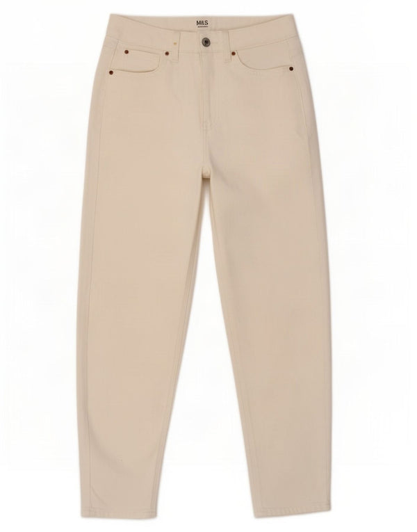 Marks & Spencer Γυναικεία Mom Tapered Jeans UK 10 Small W28 L26 White Cotton