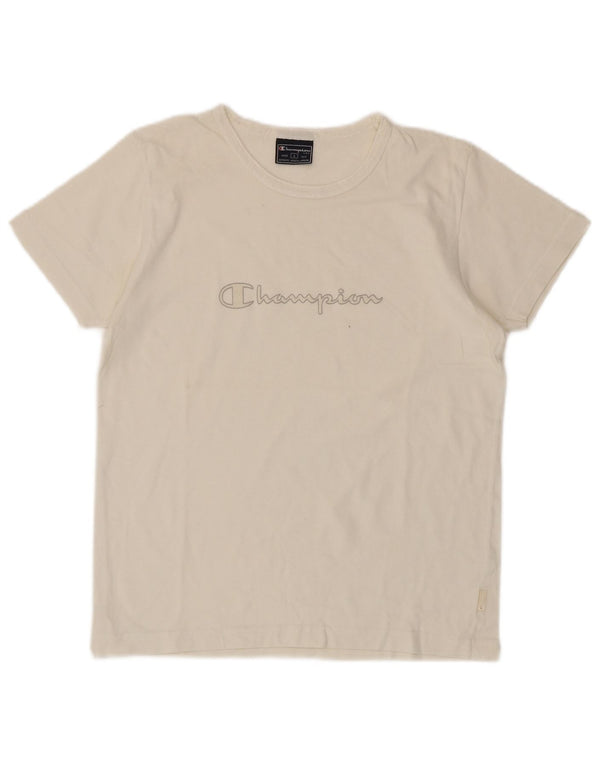 Champion Γυναικείο γραφικό T-Shirt Top UK 14 μεγάλο λευκό βαμβακερό