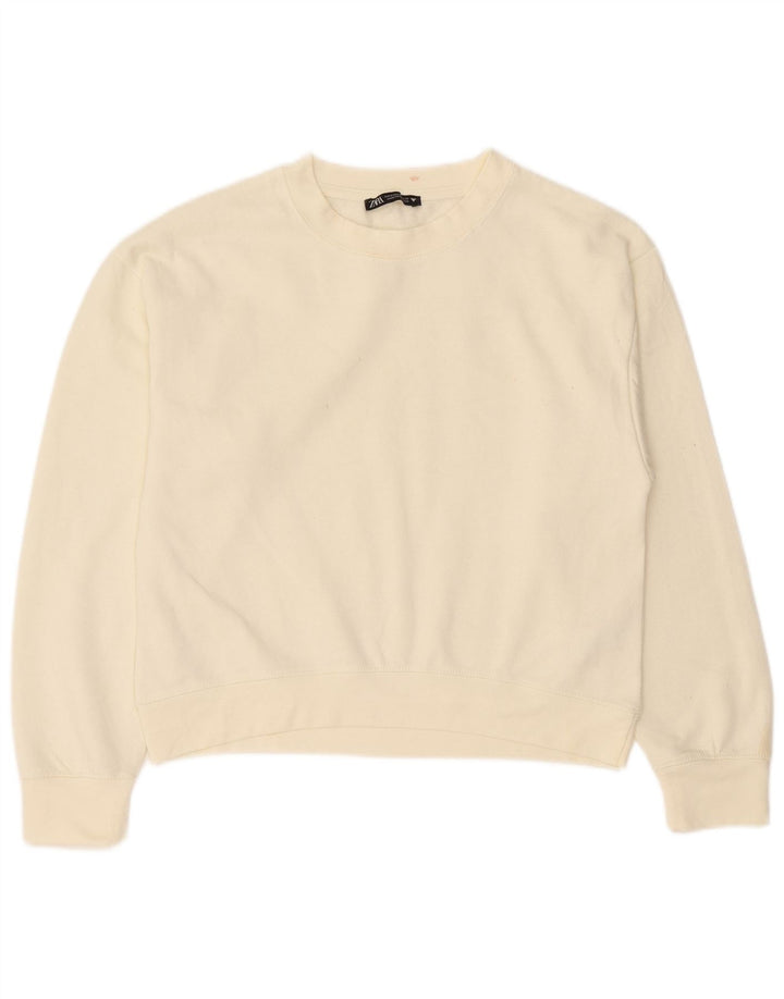Zara Γυναικεία Φούτερ Jumper UK 14 Medium Off White Polyester