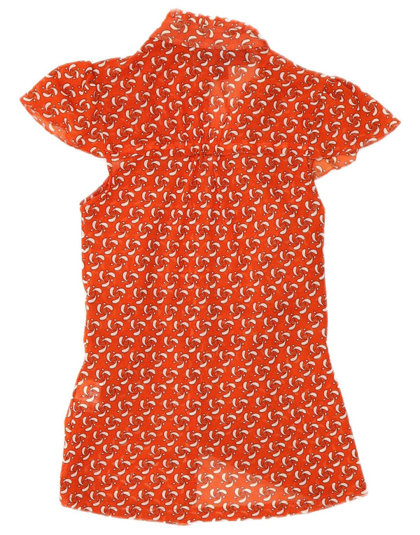 Zara Γυναικεία Abstract Pattern Μπλούζα με κοντό μανίκι UK 8 Small Orange