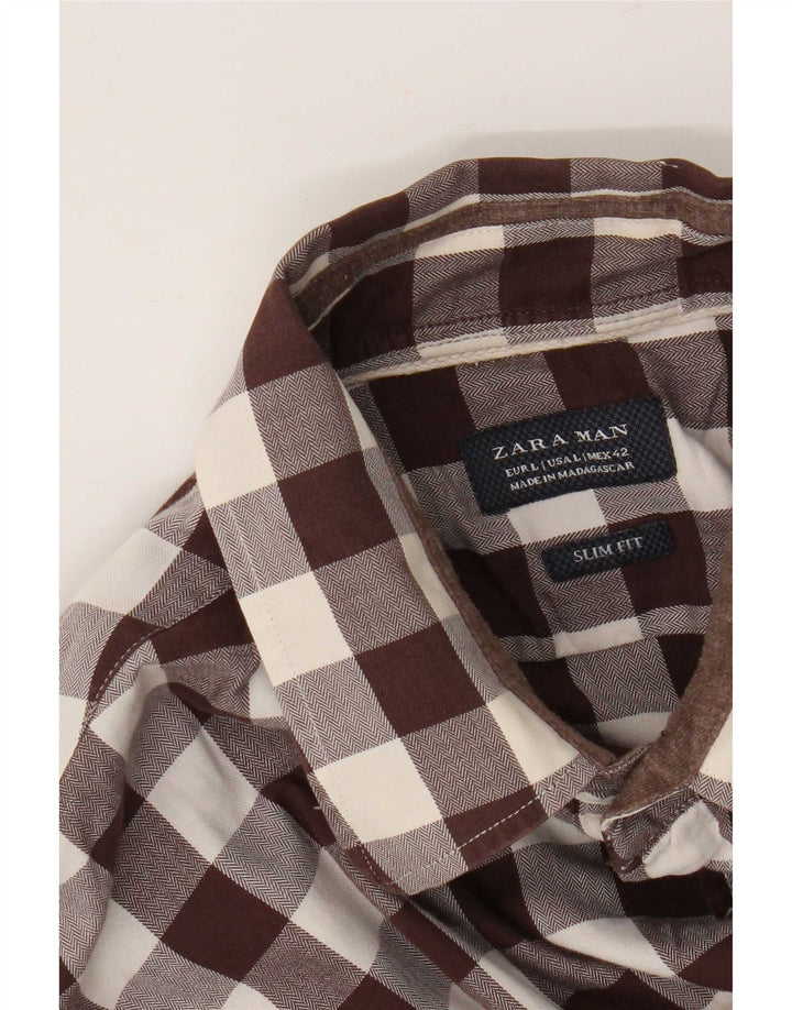 Ανδρικό πουκάμισο Zara Slim Fit μεγάλο καφέ Gingham