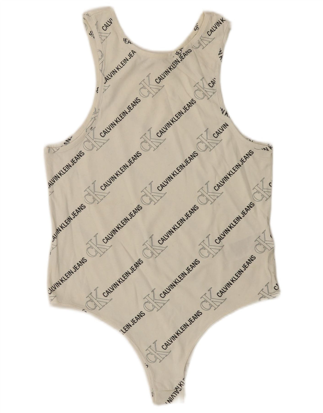 CALVIN KLEIN JEANS Γυναικείο γραφικό αμάνικο κορμάκι UK 14 μεγάλο λευκό