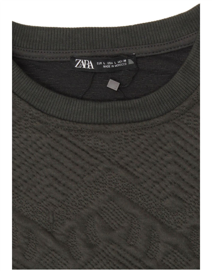 Zara Γυναικείο πουλόβερ Crop UK 14 Large Grey Geometric Polyester