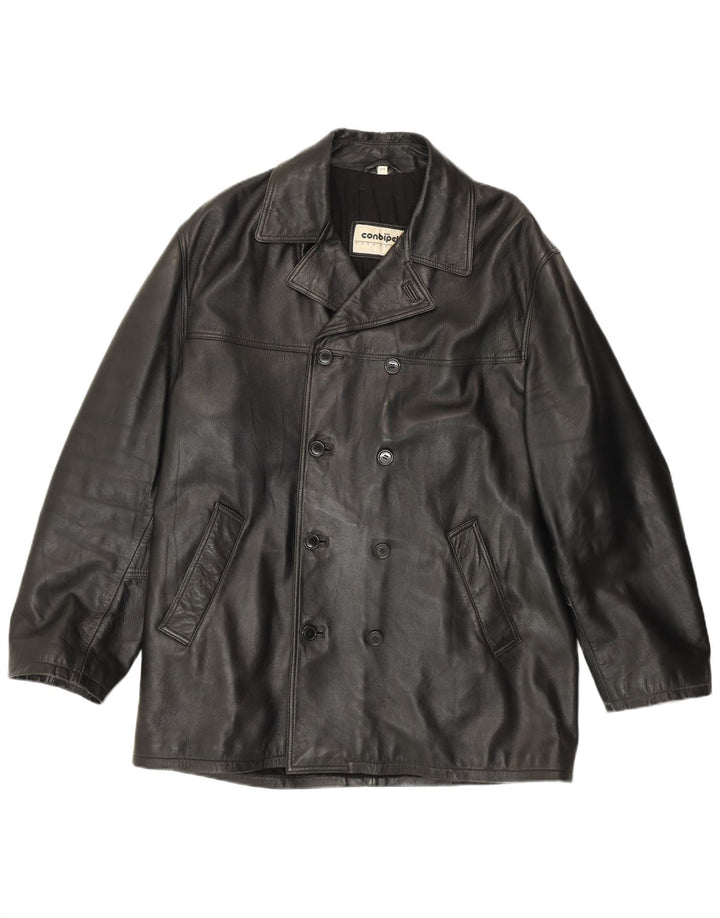 Conbipel Ανδρικό Δερμάτινο Παλτό με διπλό στήθος Μέγεθος 52 Large Μαύρο Δερμάτινο