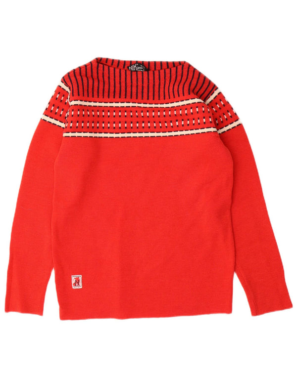 Vintage γυναικείο πουλόβερ με λαιμόκαυμα UK 10 Small Red Geometric