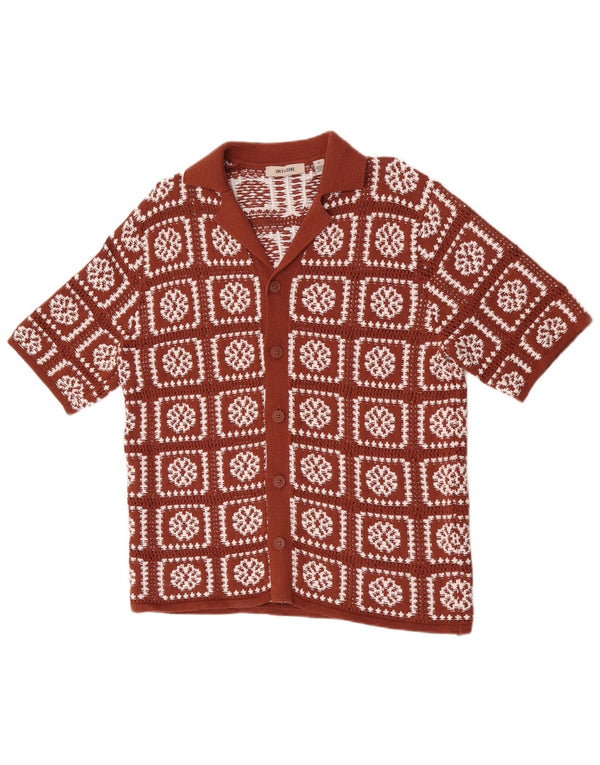 Only & Sons Mens Short Sleeve Knit Shirt Small Brown Geometric Cotton
