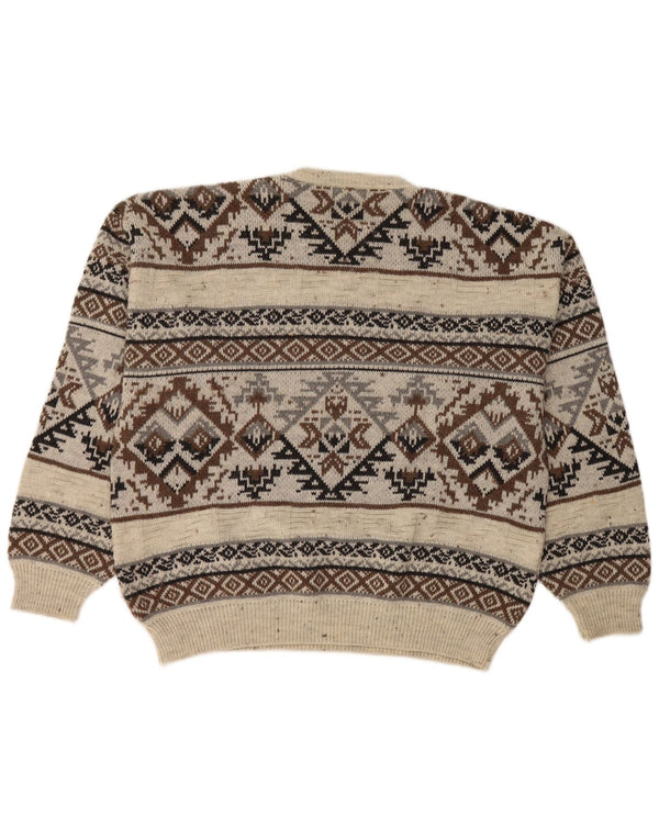 Vintage ανδρικό πουλόβερ με λαιμόκοψη IT 48/50 Medium White Fair Isle