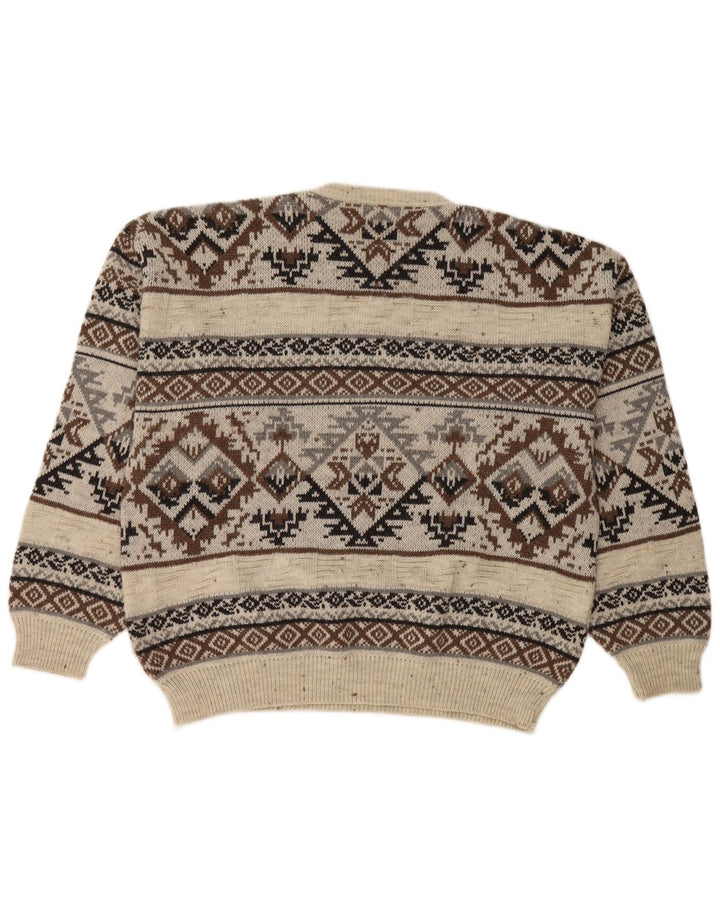 Vintage ανδρικό πουλόβερ με λαιμόκοψη IT 48/50 Medium White Fair Isle