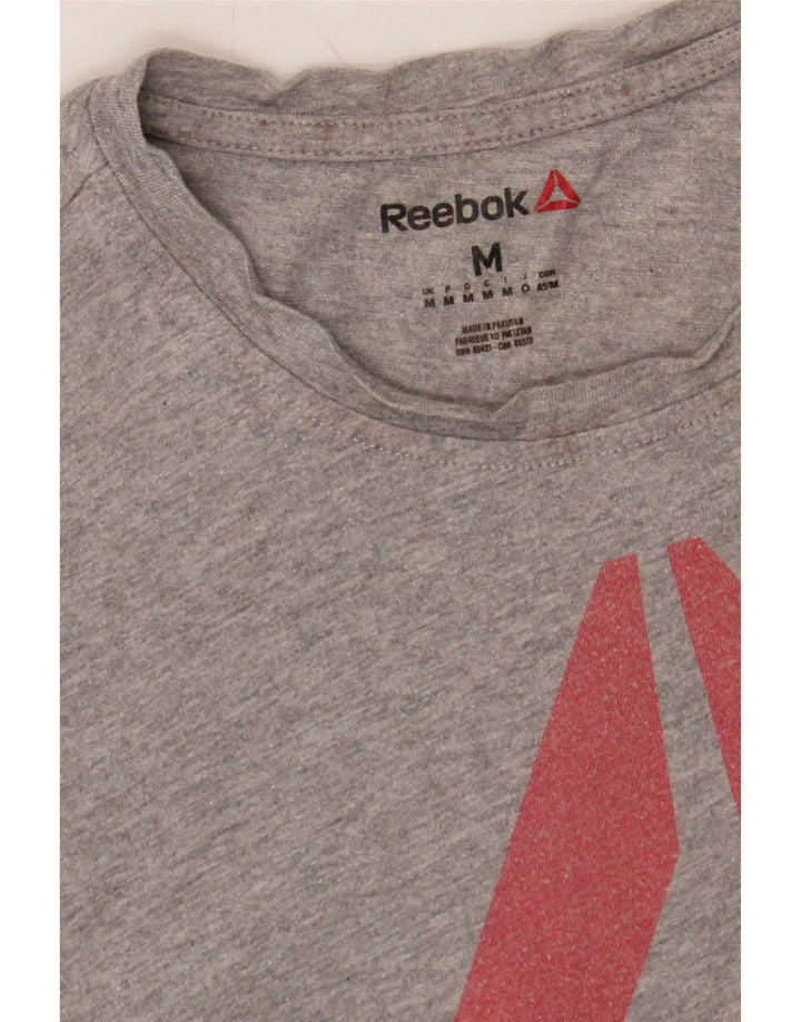 REEBOK Womens Graphic T-Shirt Top UK 12 Medium Grey Vintage Reebok and Second-Hand Reebok from Messina Hembry 