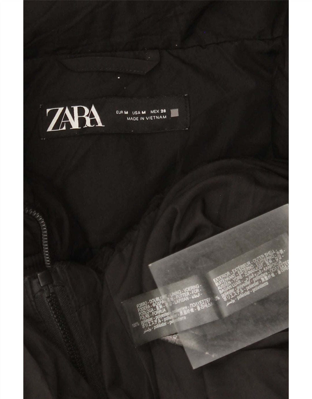 Zara Γυναικείο μπουφάν με κουκούλα μεγάλου μεγέθους με επένδυση UK 14 Μεσαίο μαύρο πολυεστέρα
