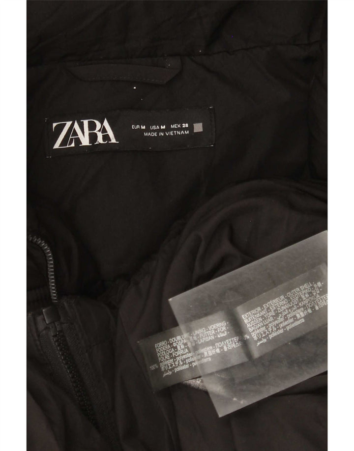 Zara Γυναικείο μπουφάν με κουκούλα μεγάλου μεγέθους με επένδυση UK 14 Μεσαίο μαύρο πολυεστέρα