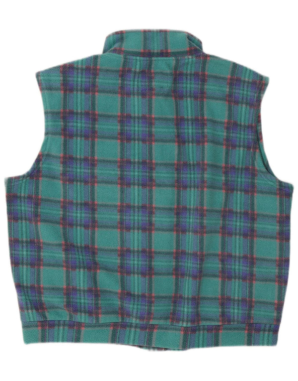 Vintage Ανδρικά Loose Fit Fleece Gilet UK 40 Large Turquoise Check Polyester