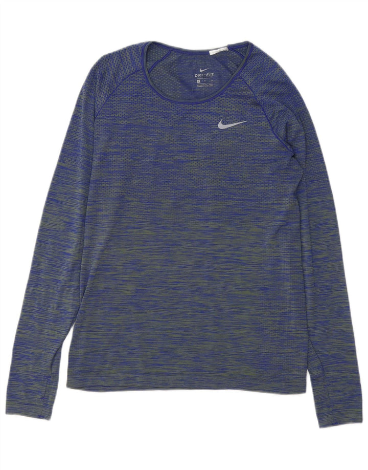 Nike γυναικείο Dri Fit Μακρυμάνικο UK 12 μεσαίο μπλε ριγέ