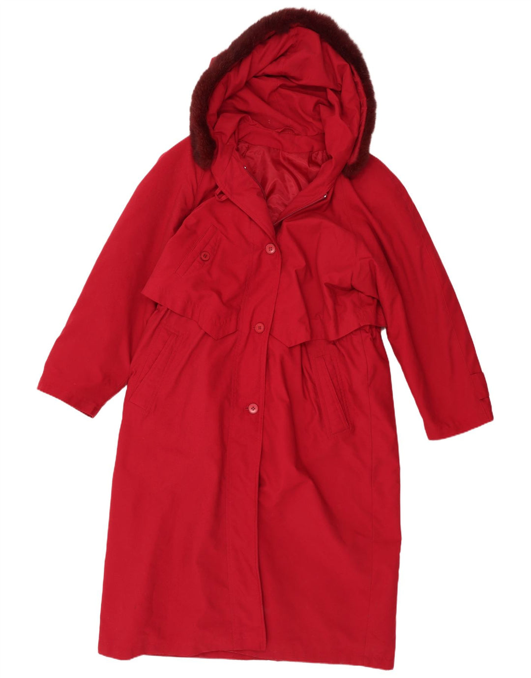 Vintage γυναικεία καμπαρντίνα με κουκούλα UK 14 Large Red Polyester