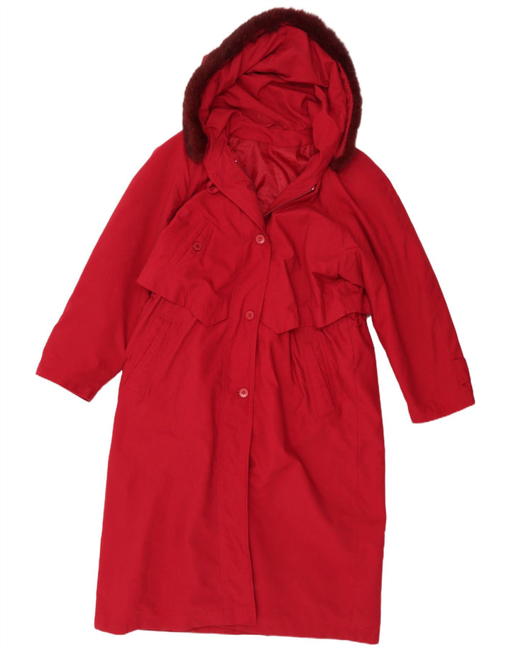 Vintage γυναικεία καμπαρντίνα με κουκούλα UK 14 Large Red Polyester