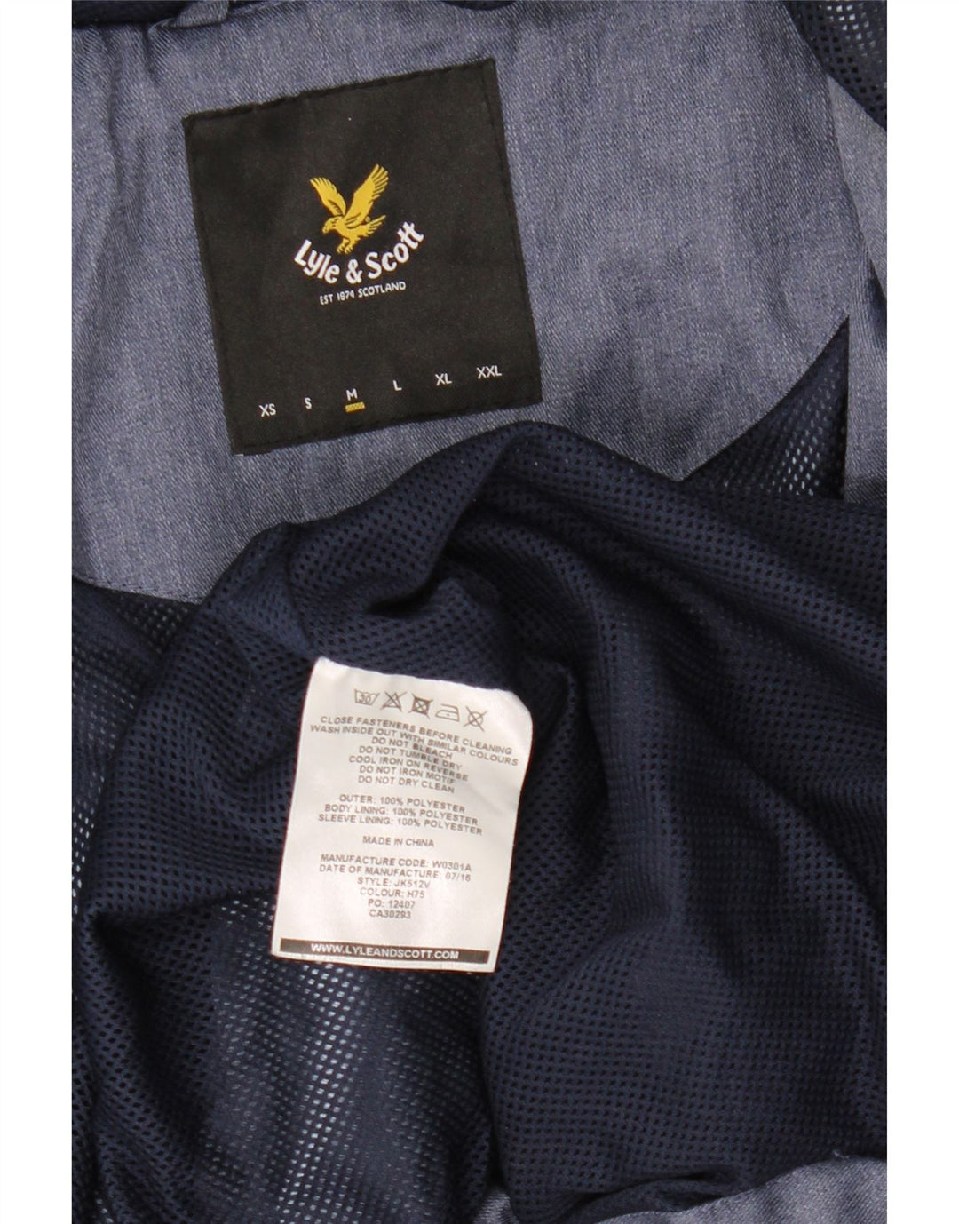 Lyle & Scott Ανδρικό μπουφάν βροχής με κουκούλα UK 38 Medium Blue Polyester