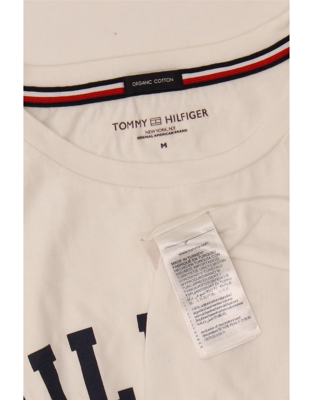 Γυναικείο γραφικό μπλουζάκι TOMMY HILFIGER Top UK 14 μεσαίο λευκό βαμβακερό