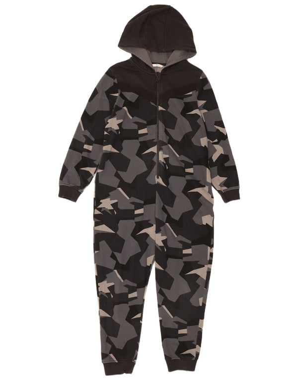Marks & Spencer Boys Hooded Jumpsuit 11-12 Years Grey Geometric Cotton
