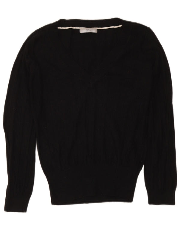 Marks & Spencer Womens Crop V-Neck Jumper Sweater UK 12 Medium Black