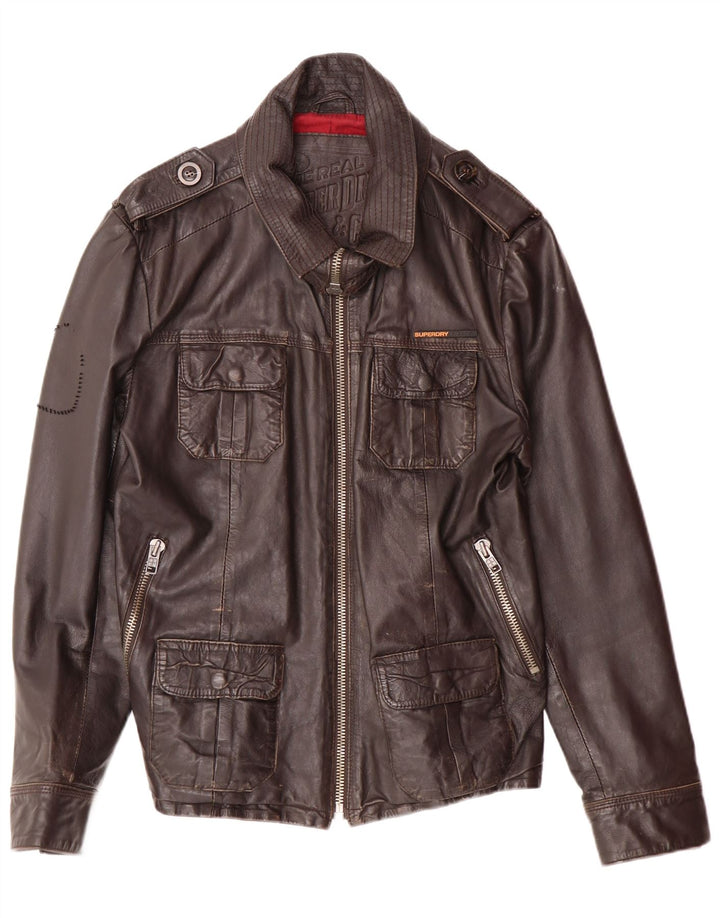 Superdry Ανδρικό Δερμάτινο Μπουφάν UK 40 Large Brown Δερμάτινο