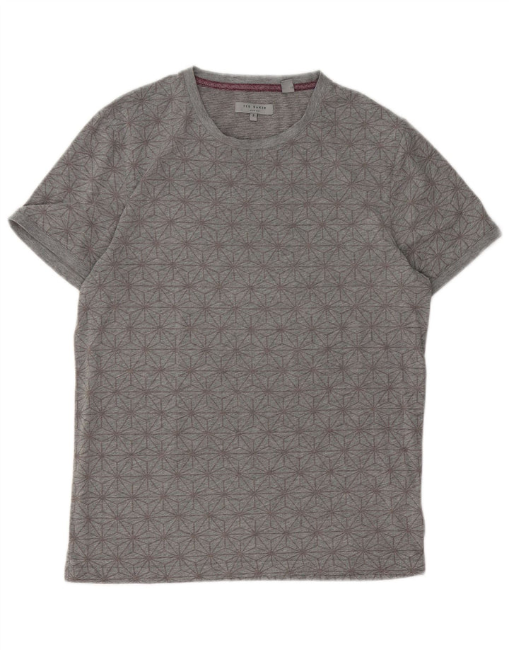 Ανδρικό T-Shirt γραφικό Ted Baker, κορυφαίο μέγεθος 3, μεσαίο γκρι γεωμετρικό βαμβάκι