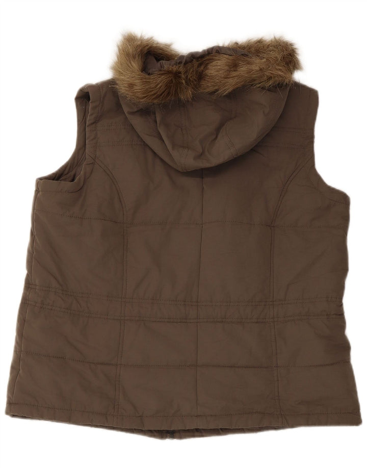 Marks & Spencer Womens Hooded Gilet Gilet UK 16 Large Khaki Polyester