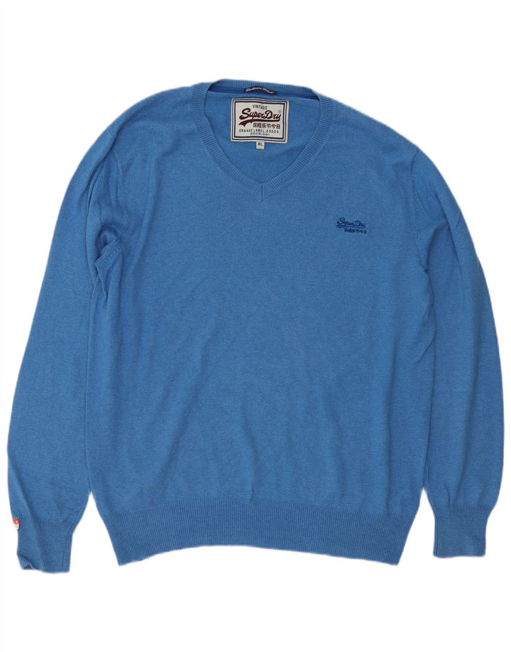 Superdry Ανδρικό πουλόβερ με V λαιμόκοψη XL Μπλε βαμβακερό