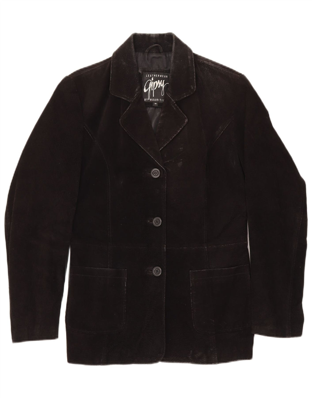 GYPSY Γυναικείο τζάκετ με 3 κουμπιά Suede Blazer UK 14 Medium μαύρο δέρμα