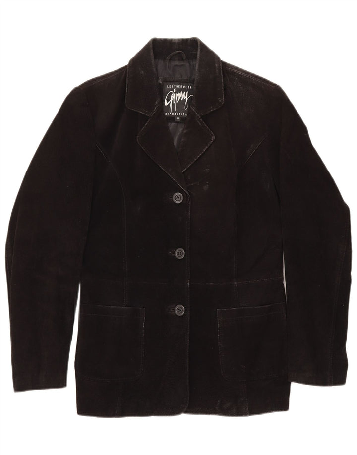 GYPSY Γυναικείο τζάκετ με 3 κουμπιά Suede Blazer UK 14 Medium μαύρο δέρμα