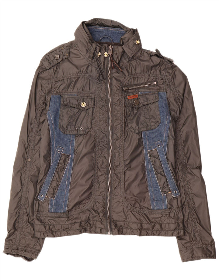 KHUJO Ανδρικό Military Jacket UK 40 Large Grey Colourblock Polyamide