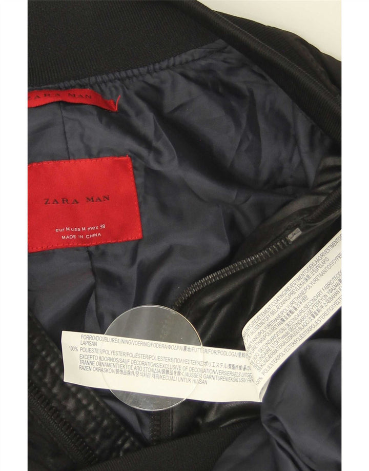 Zara Mens Bomber Jacket UK 38 Medium Black Polyester