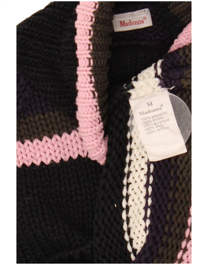 Madonna γυναικείο πουλόβερ με ρολό λαιμόκοψη UK 12 μεσαίο μαύρο ριγέ ακρυλικό