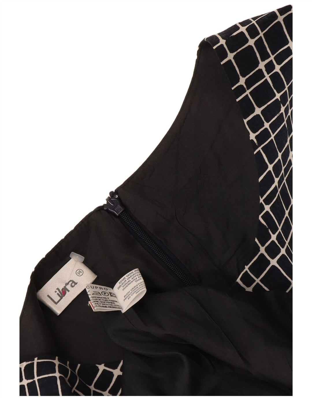 Γυναικείο αμάνικο φόρεμα Libra UK 14 Medium Navy Blue Check Cotton
