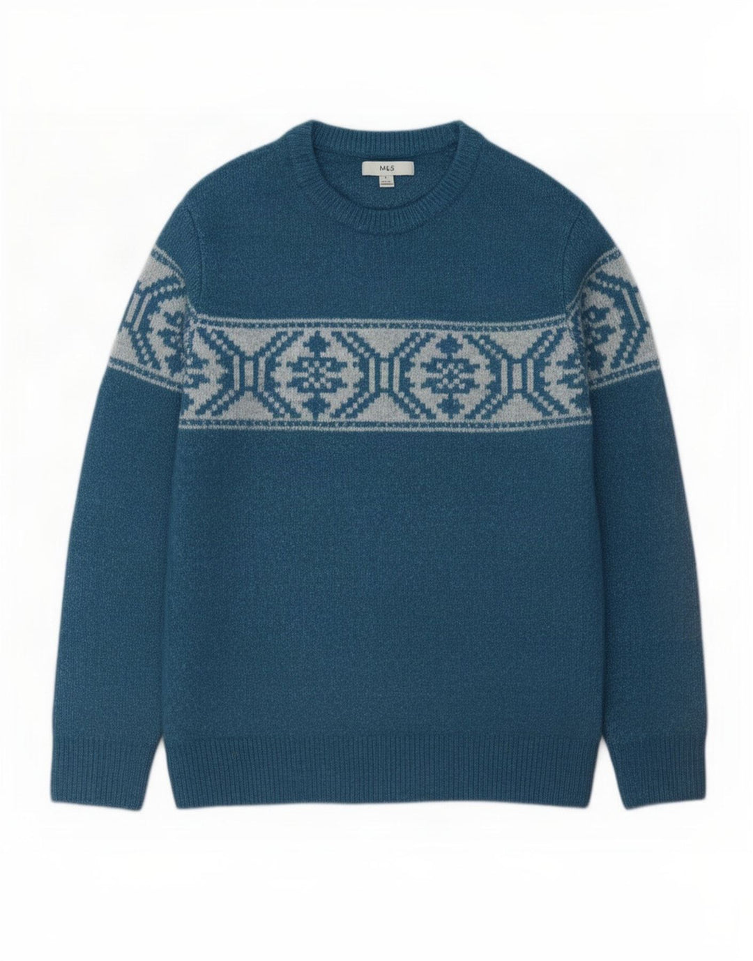 Ανδρικό πουλόβερ Marks & Spencer Boat Neck Jumper Medium Blue Fair Isle Acrylic