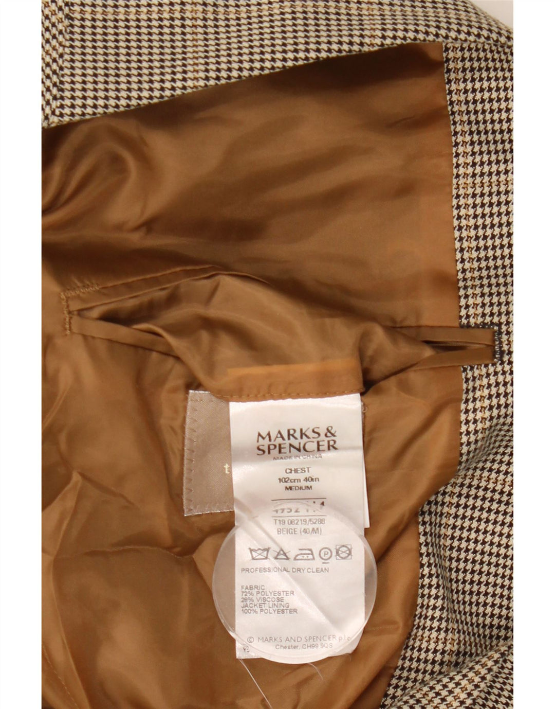 Marks & Spencer Ανδρικό σακάκι σακάκι με 2 κουμπιά UK 40 μεσαίου καφέ Houndstooth