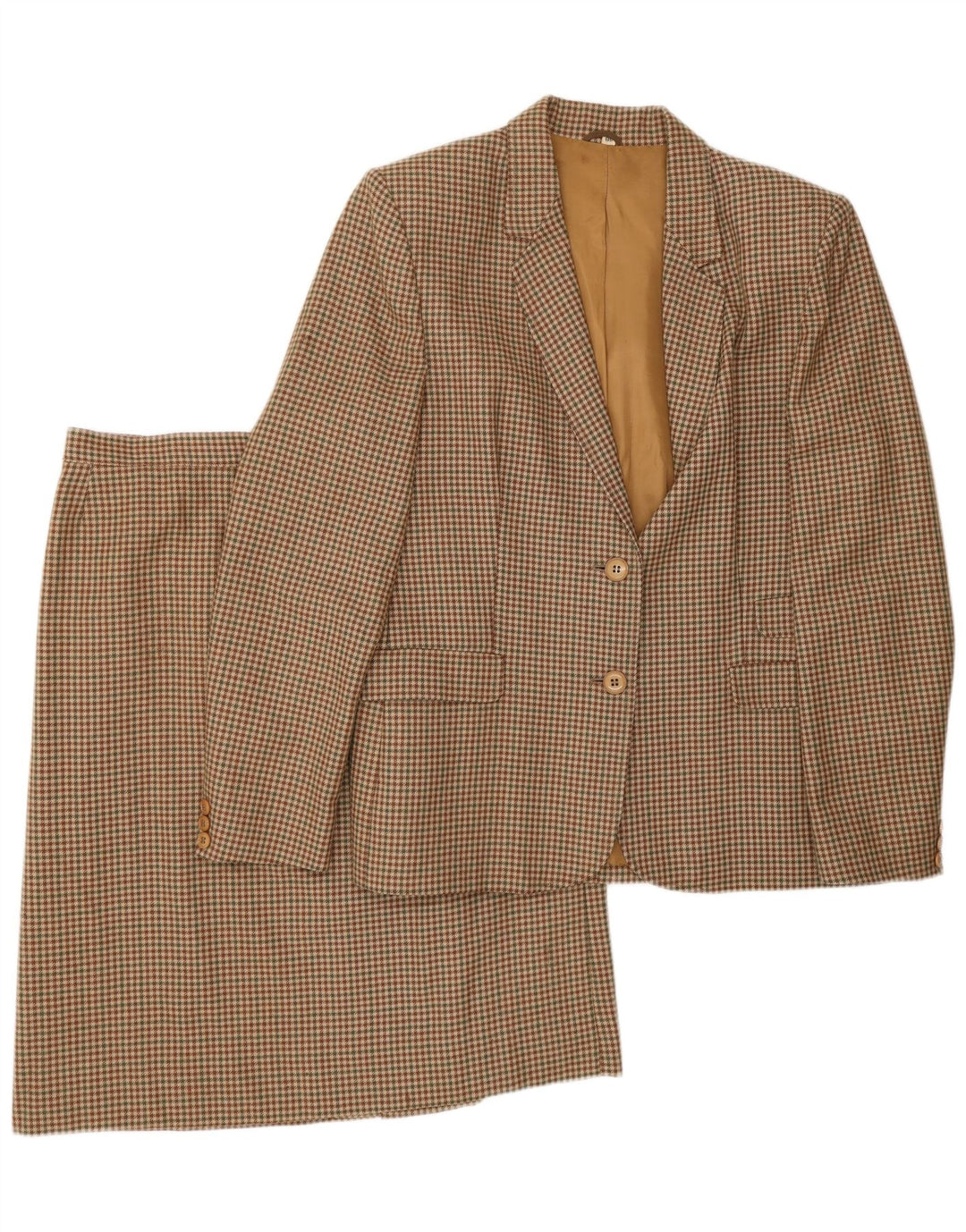 Vintage γυναικείο σετ φούστας με 2 κουμπιά IT 48 XL καφέ Houndstooth