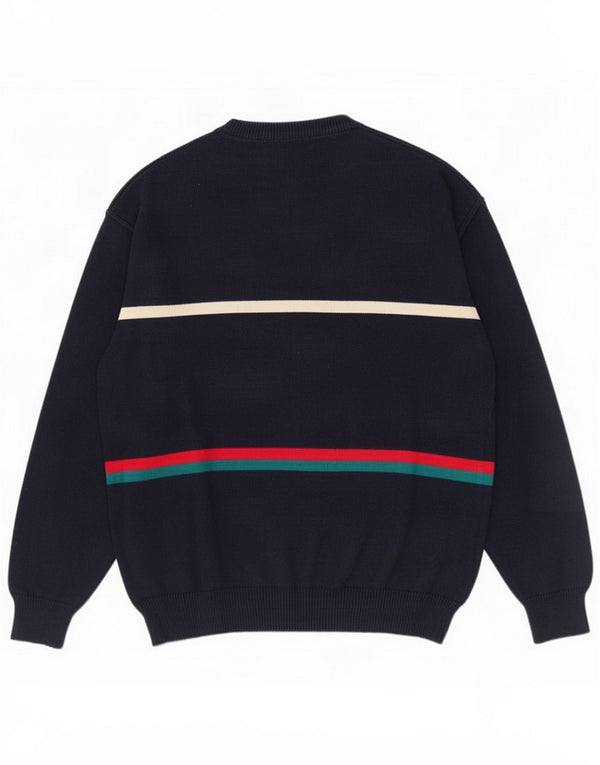 Liberty Mens Crew Neck Jumper πουλόβερ IT 50 Medium Navy Blue Striped