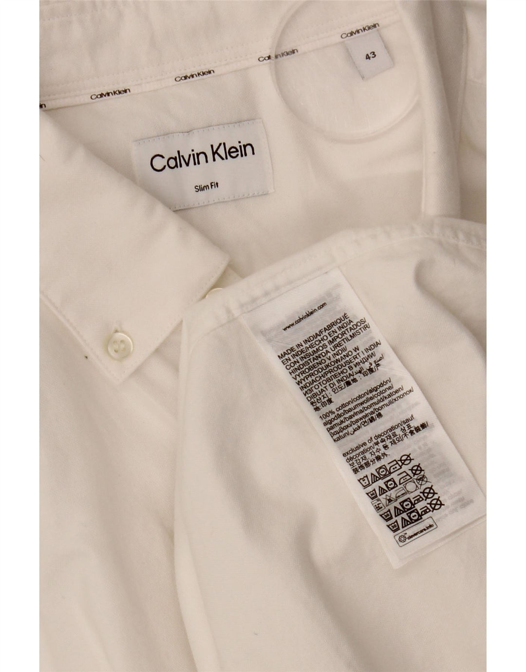 CALVIN KLEIN Ανδρικό πουκάμισο Slim Fit Μέγεθος 43 Μεγάλο λευκό βαμβακερό