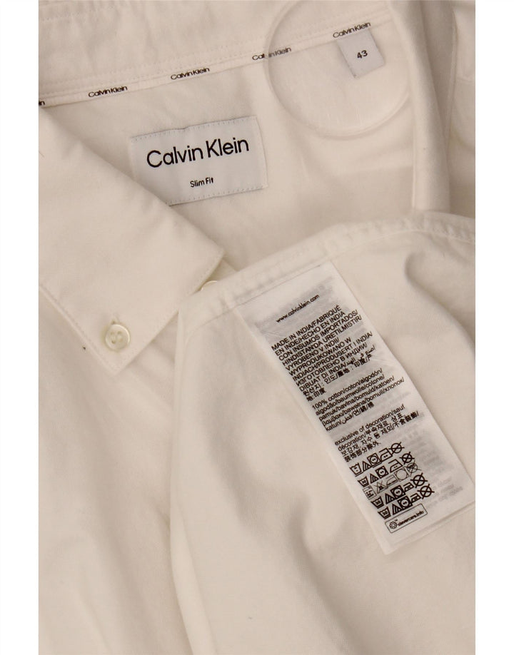 CALVIN KLEIN Ανδρικό πουκάμισο Slim Fit Μέγεθος 43 Μεγάλο λευκό βαμβακερό
