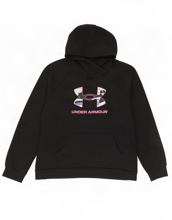 Under Armour Girls Graphic Hoodie Jumper 13-14 Years XL Black Cotton