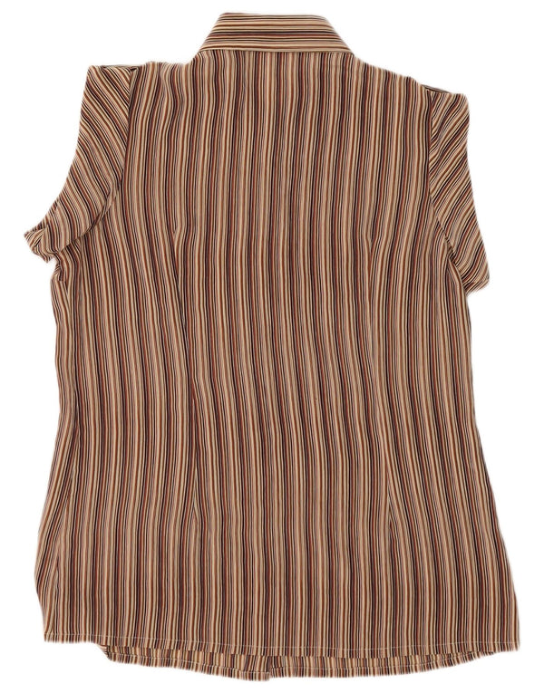 cherie Womens Military Short Sleeve Shirt Blouse IT 46 Large Brown Striped