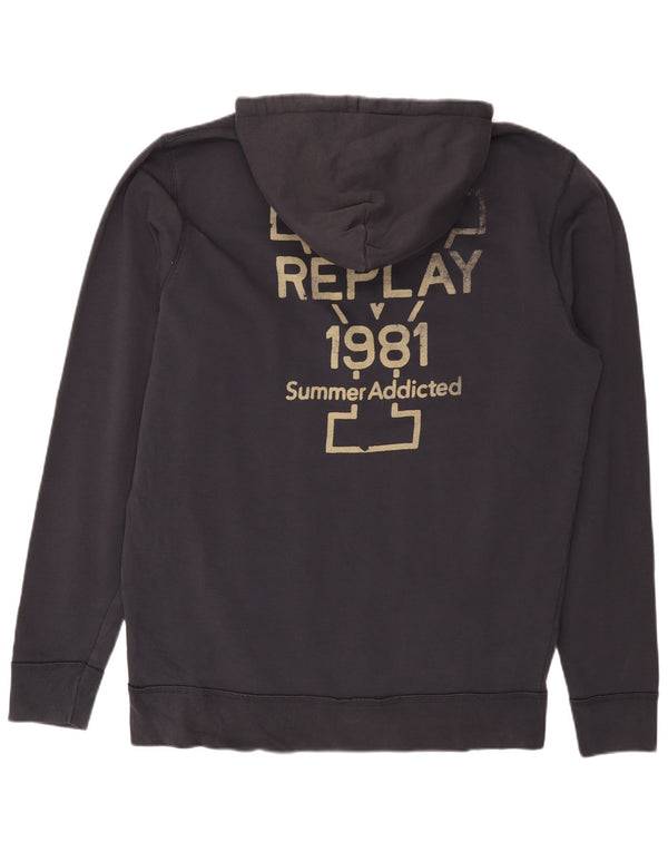 Ανδρικό πουλόβερ με κουκούλα με φερμουάρ REPLAY 2XL, μπλε βαμβακερό